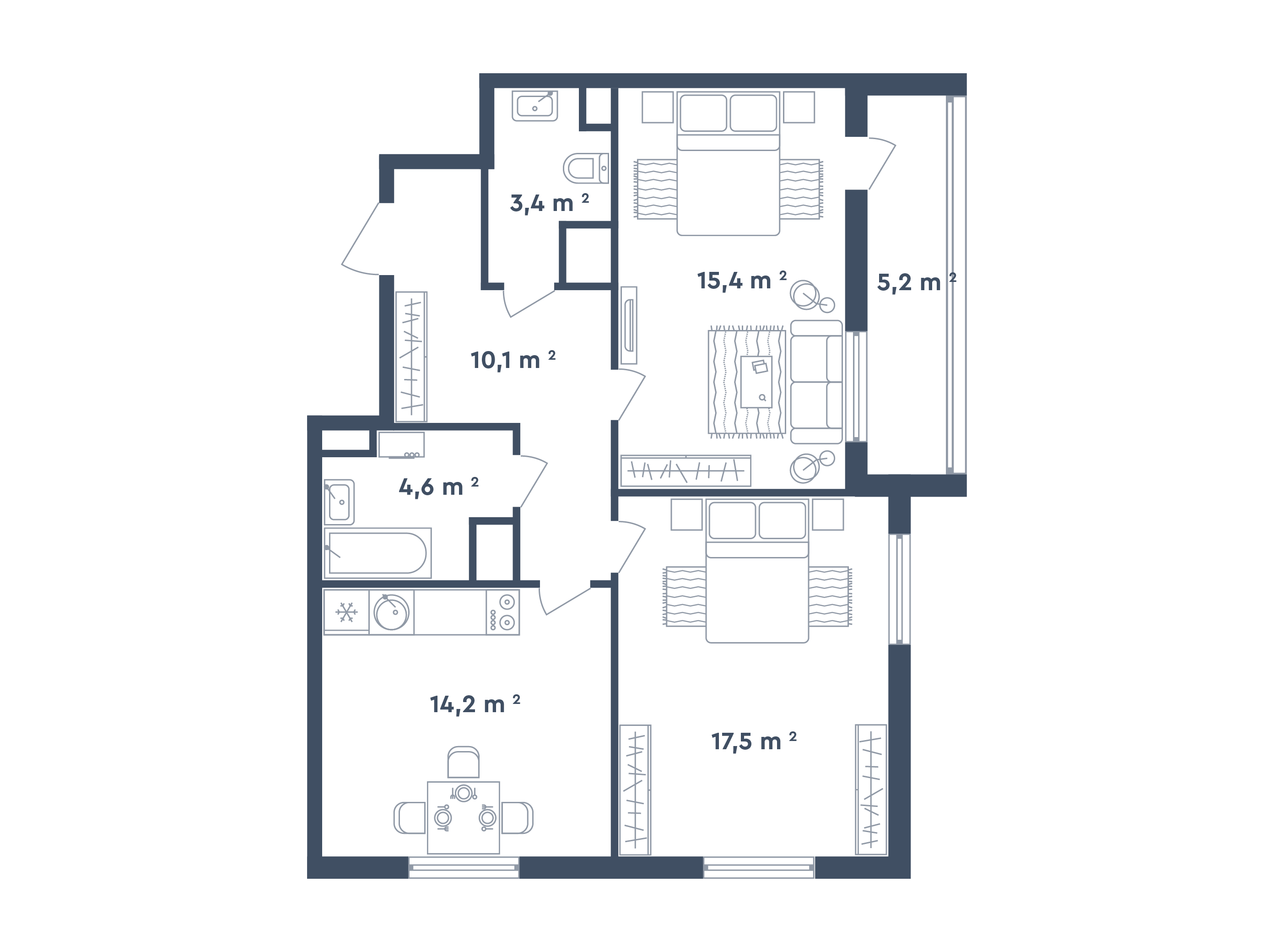 2 комнаты, тип 1-3-2-2 / Выбрать квартиру / Жилой комплекс «Светлый мир ...