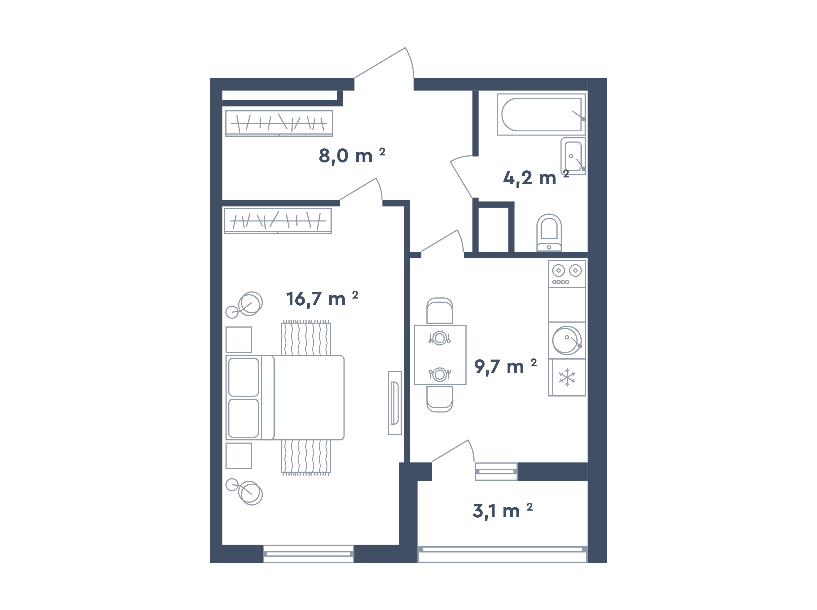 1 комната, тип 1-1-1-3 / Выбрать квартиру / Жилой комплекс «Светлый мир ...