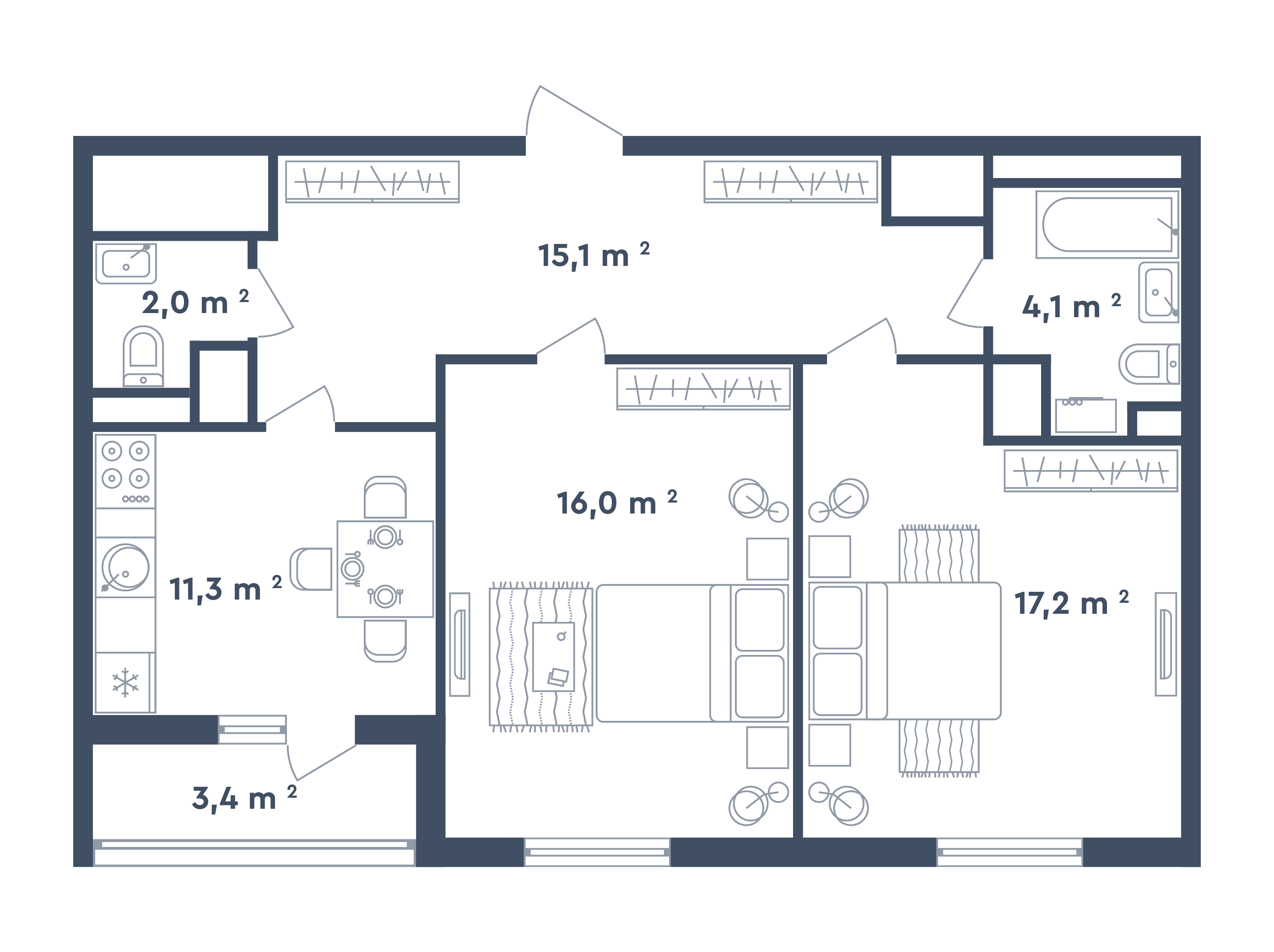 2 комнаты, тип 2-1-2-2 / Выбрать квартиру / Жилой комплекс «Светлый мир ...